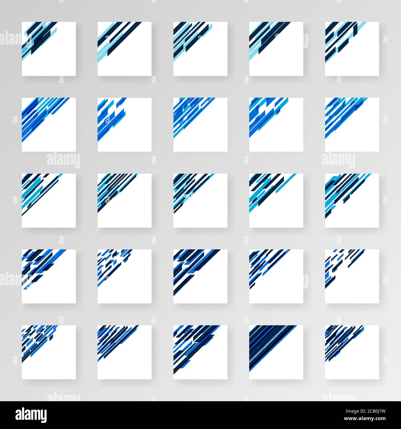 Pacchetto decor angolare per biglietti da visita in stile moderno tecnologico. Ornamento moderno per disegni in Blu chiaro e Blu scuro. È possibile utilizzare illustrazioni di progettazione Illustrazione Vettoriale