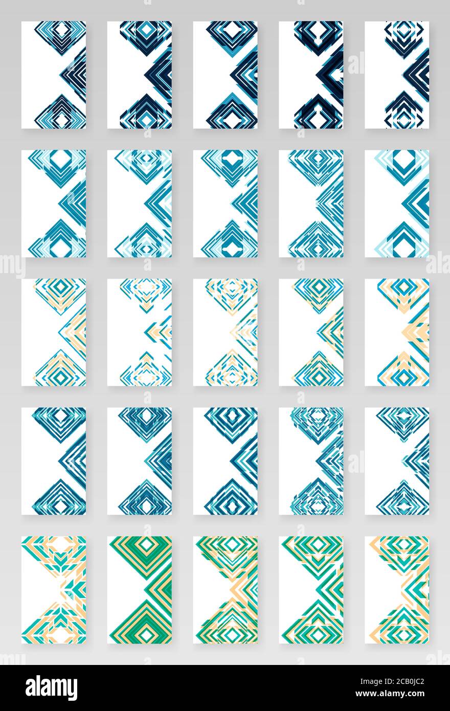 Pacchetto decor angolare per biglietti da visita in stile moderno tecnologico. Ornamento moderno per disegni in Blu chiaro e Blu scuro. È possibile utilizzare illustrazioni di progettazione Illustrazione Vettoriale