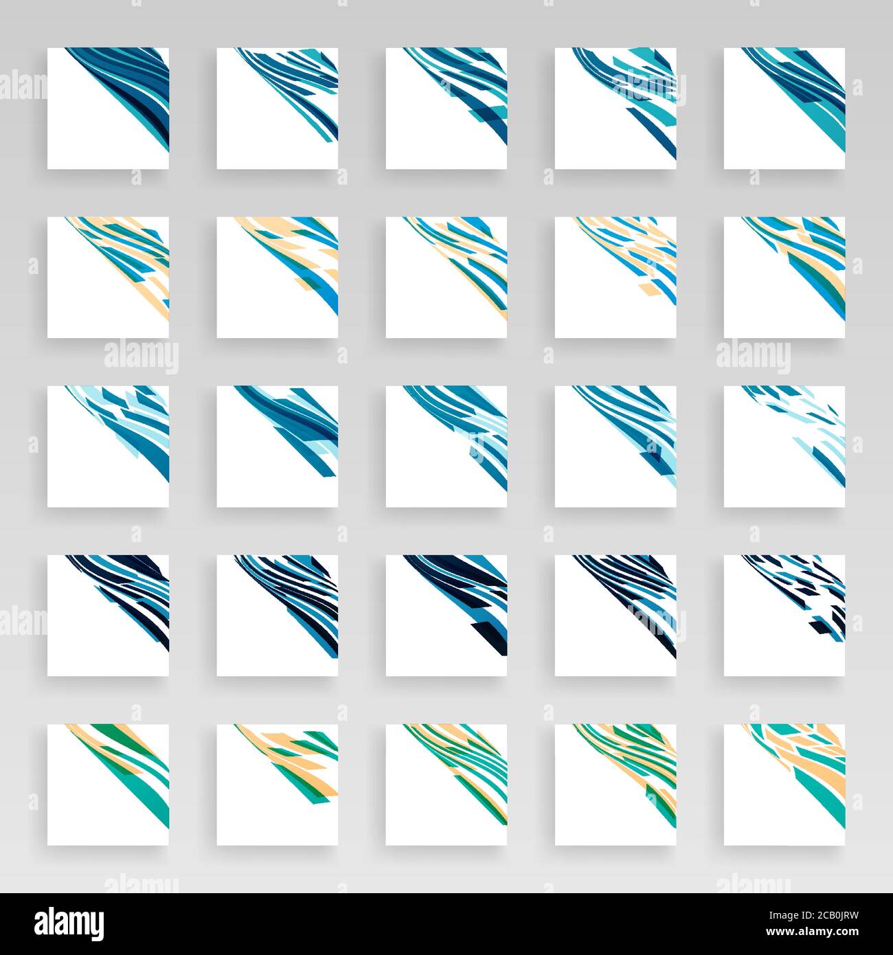Pacchetto decor angolare per biglietti da visita in stile moderno tecnologico. Ornamento moderno per disegni in Blu chiaro e Blu scuro. È possibile utilizzare illustrazioni di progettazione Illustrazione Vettoriale