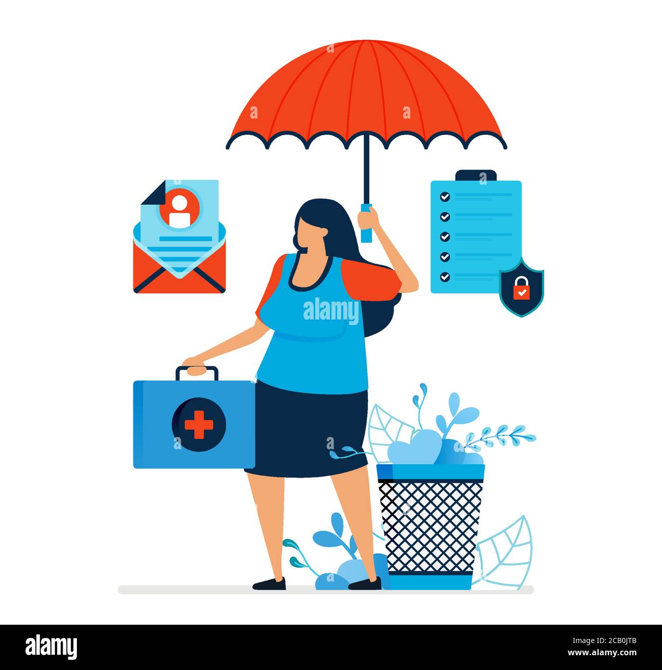 Illustrazione vettoriale dell'assicurazione sanitaria. Agenti di assicurazione sanitaria che offrono servizi di investimento e protezione della salute. Lavori freelance come assicurazione Illustrazione Vettoriale