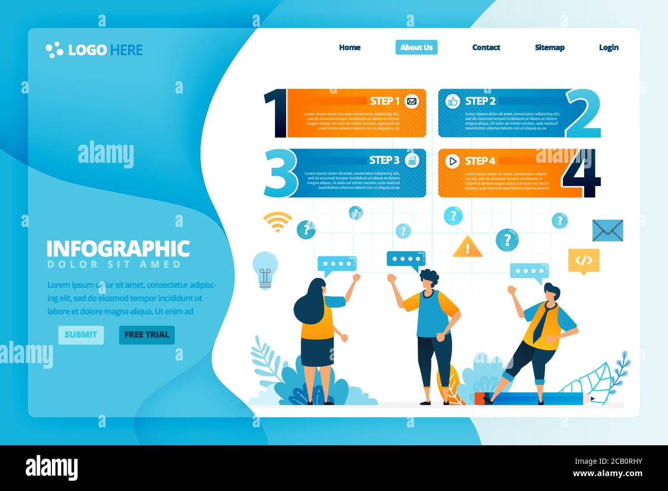 illustrazione umana e progettazione infografica per opzioni aziendali, fasi di apprendimento, processi di istruzione. Vettore piatto per landing page, web, sito web, ba Illustrazione Vettoriale