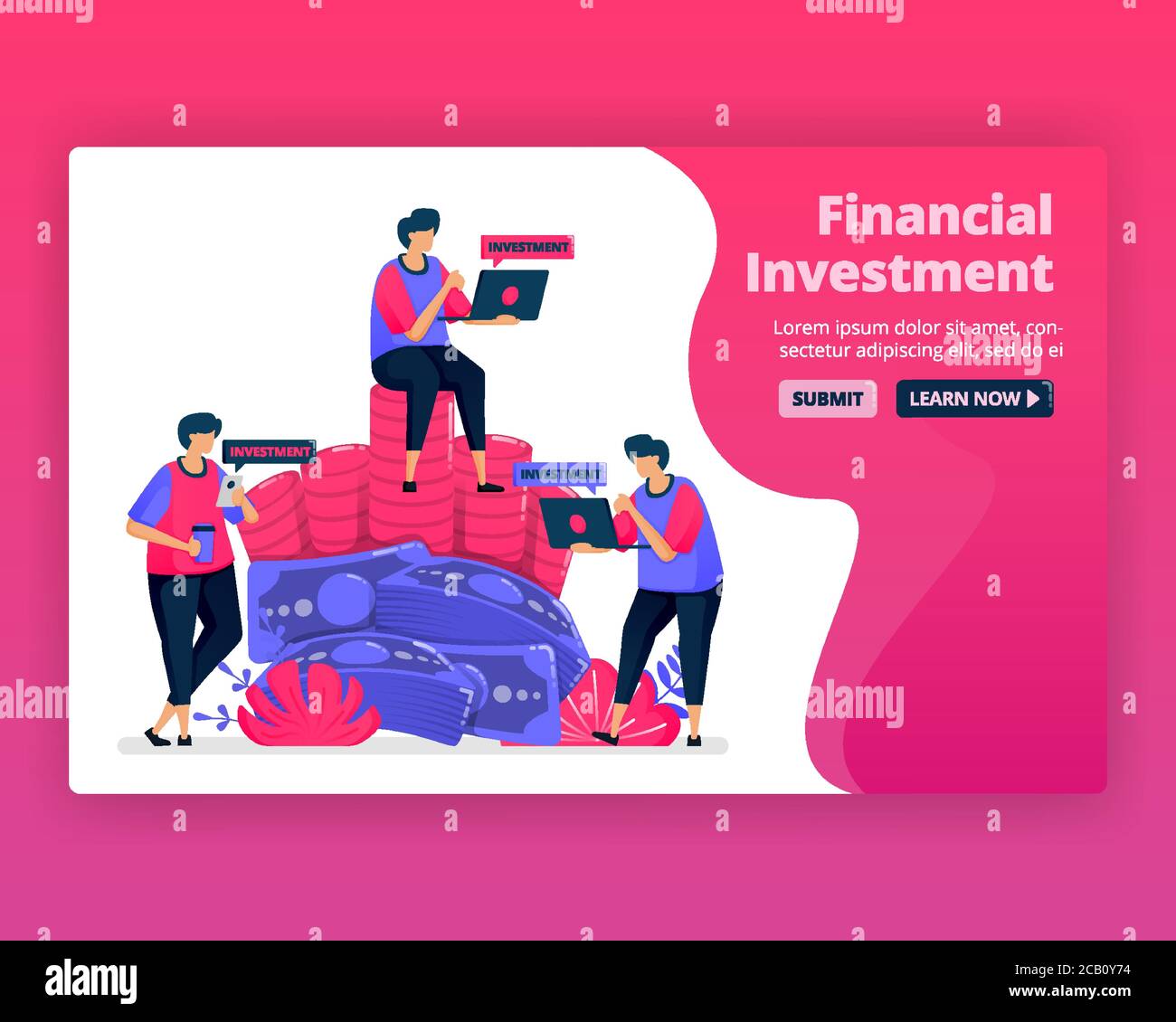 Illustrazione vettoriale delle persone che risparmiano e investono nel settore bancario per aumentare il valore della ricchezza. Investimenti valutari nel mercato monetario. Può essere utilizzato per l'atterraggio Illustrazione Vettoriale