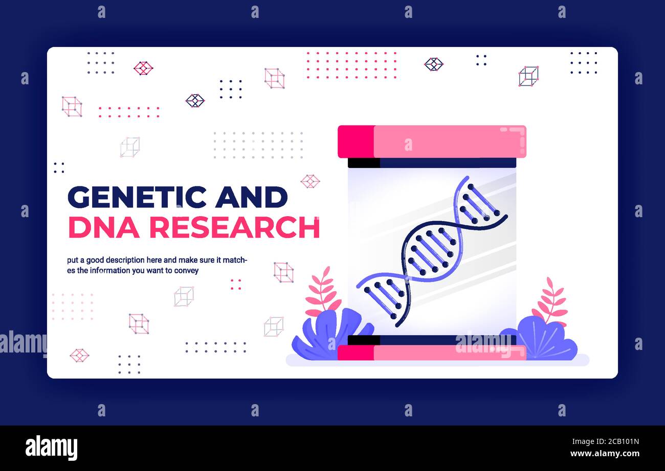 Landing page illustrazione vettoriale della ricerca genetica e del dna per l'apprendimento medico e lo sviluppo di farmaci. Può essere utilizzato per il poster delle app mobili Web del sito Web Illustrazione Vettoriale