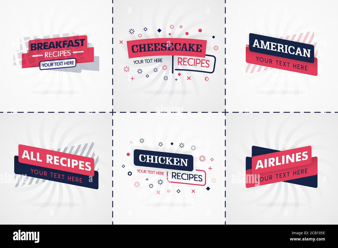 Set da cucina rosa per riviste di cibo e ricette. Titoli dei menu dei ristoranti o badge per negozi di alimentari e ristoranti. Design minimalista per la ricetta ba Illustrazione Vettoriale