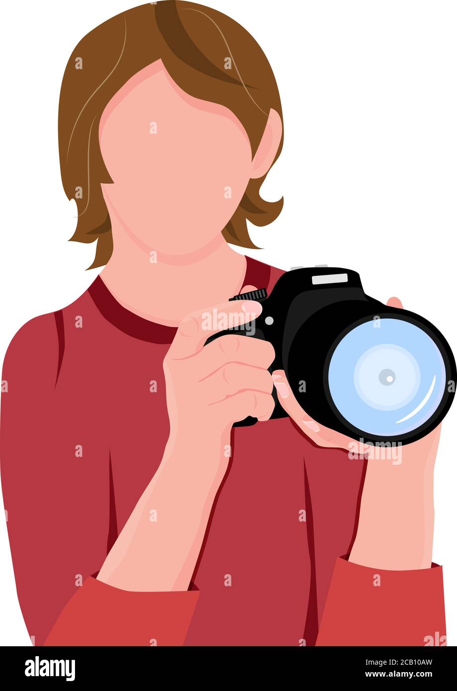 Ragazza che fa una foto. Donna con fotocamera digitale in mano. Fotografo professionista. Illustrazione vettoriale. Illustrazione Vettoriale