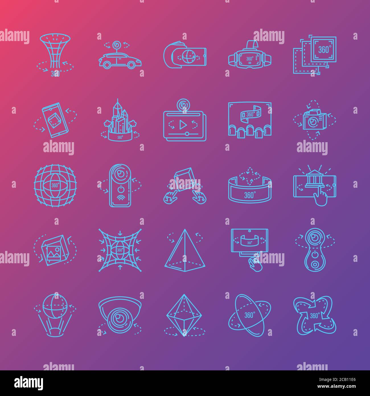 set di icone fotocamera 360 gradi disegno vettoriale illustrazione Illustrazione Vettoriale