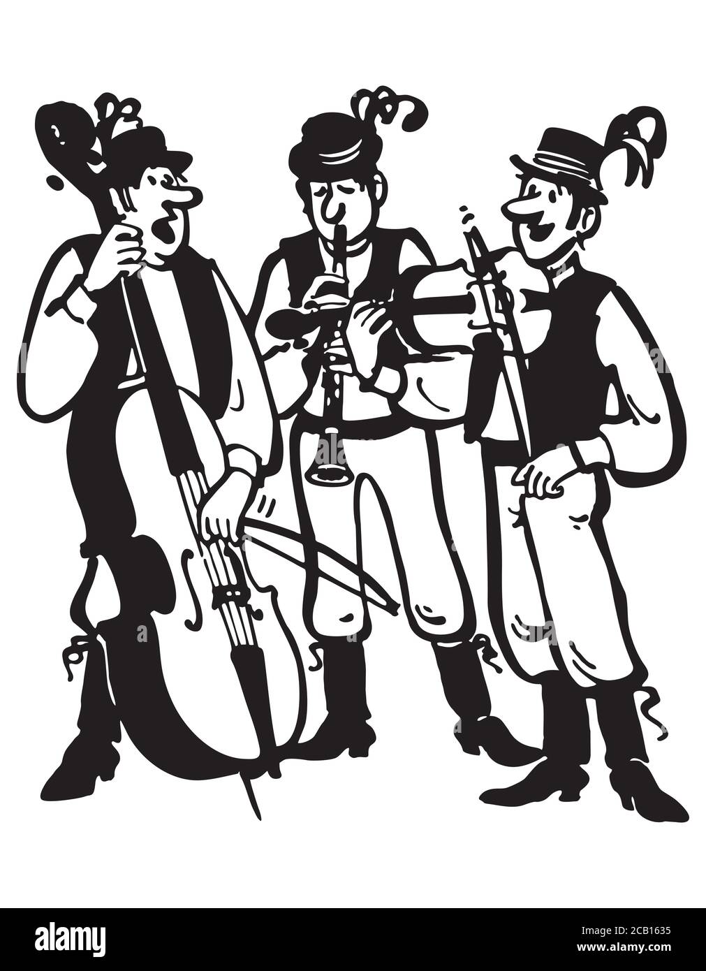 musicisti in costumi tradizionali che suonano brani su strumenti musicali. Sfondo poster di musica vettoriale Illustrazione Vettoriale