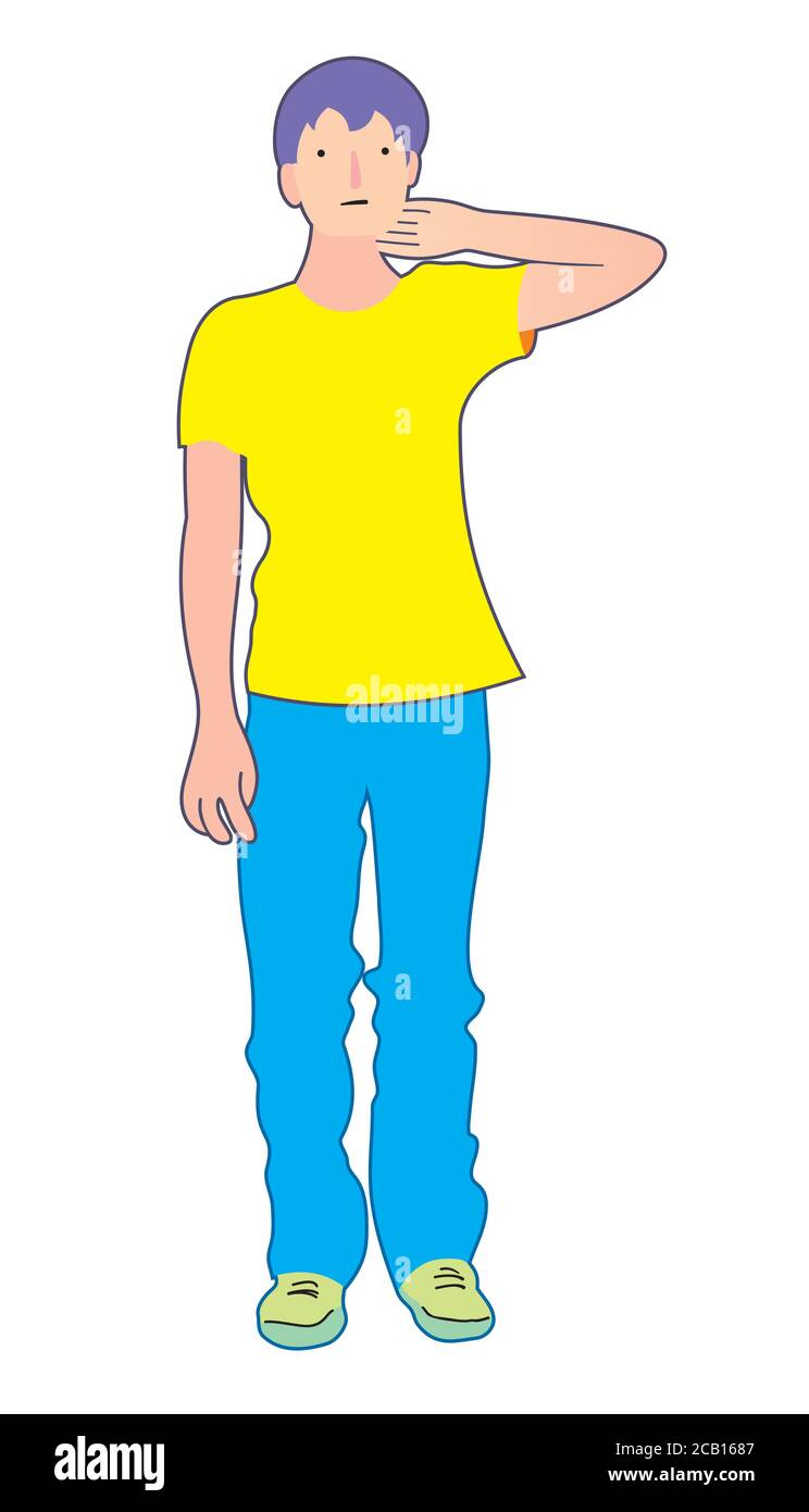 Il giovane gli graffia la testa pensierosamente. Uomo d'affari perplesso che gratta la testa, pensando profondamente a qualcosa, cercando di trovare una soluzione. Illustrazione Vettoriale