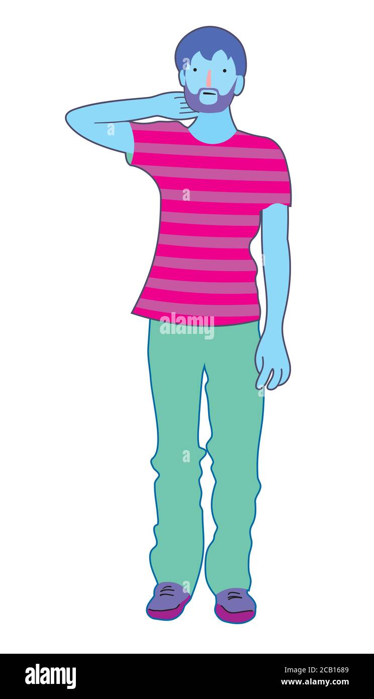 Il giovane gli graffia la testa pensierosamente. Uomo d'affari perplesso che gratta la testa, pensando profondamente a qualcosa, cercando di trovare una soluzione. Illustrazione Vettoriale