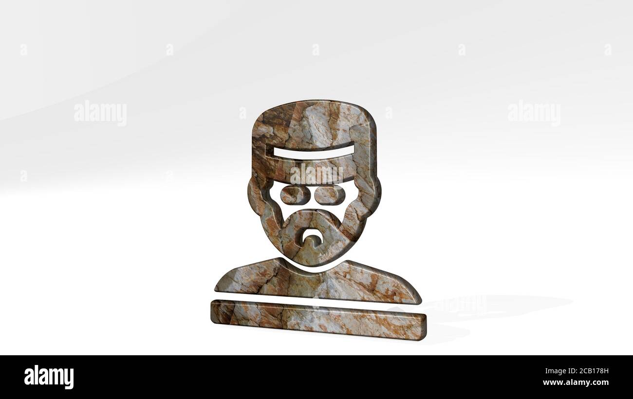 CRIME MAN INMATE 3D icona in piedi sul pavimento. Illustrazione 3D. Concetto e sfondo Foto Stock