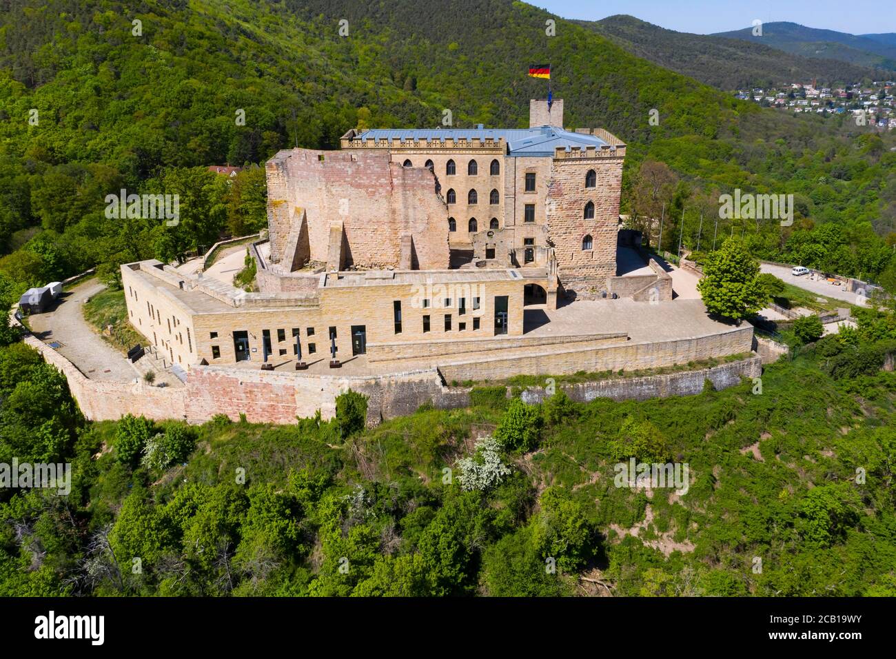 Veduta aerea, Castello di Hambach, Hambach, Neustadt an der Weinstrasse, Renania-Palatinato, Germania Foto Stock