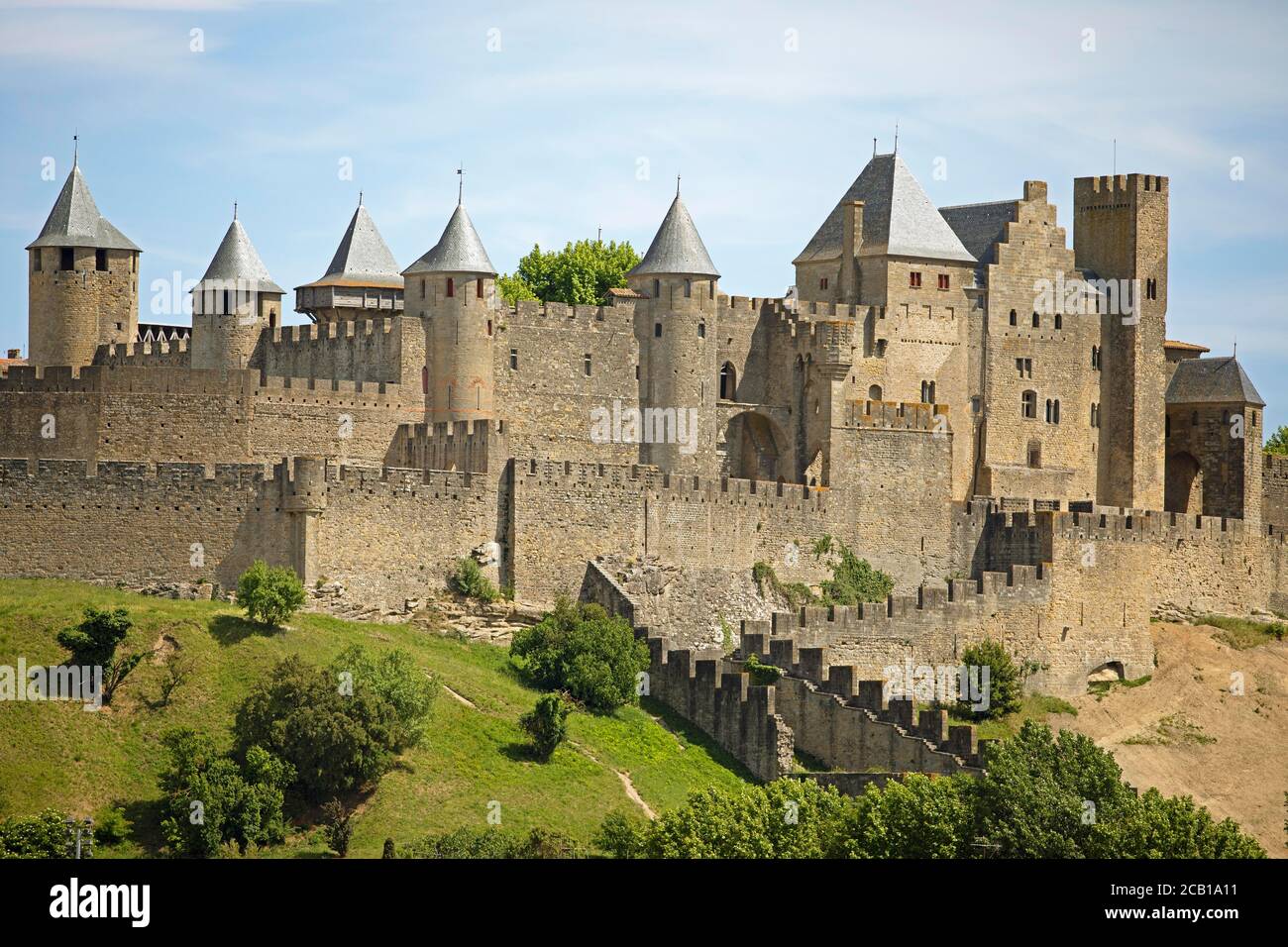 Fortezza medievale la Cite, Carcassonne, regione dell'Occitania, dipartimento dell'Aude, Francia Foto Stock