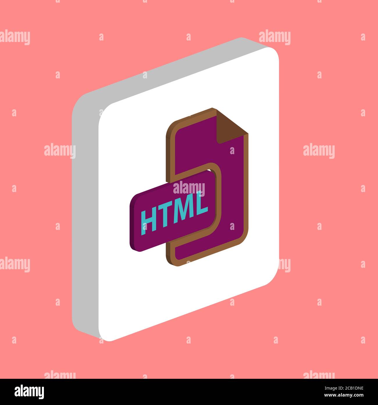 Icona vettore semplice del documento HTML. Modello di disegno simbolo illustrazione per elemento dell'interfaccia utente Web mobile. Pittogramma isometrico a colori perfetto sul quadrato bianco 3d. Illustrazione Vettoriale