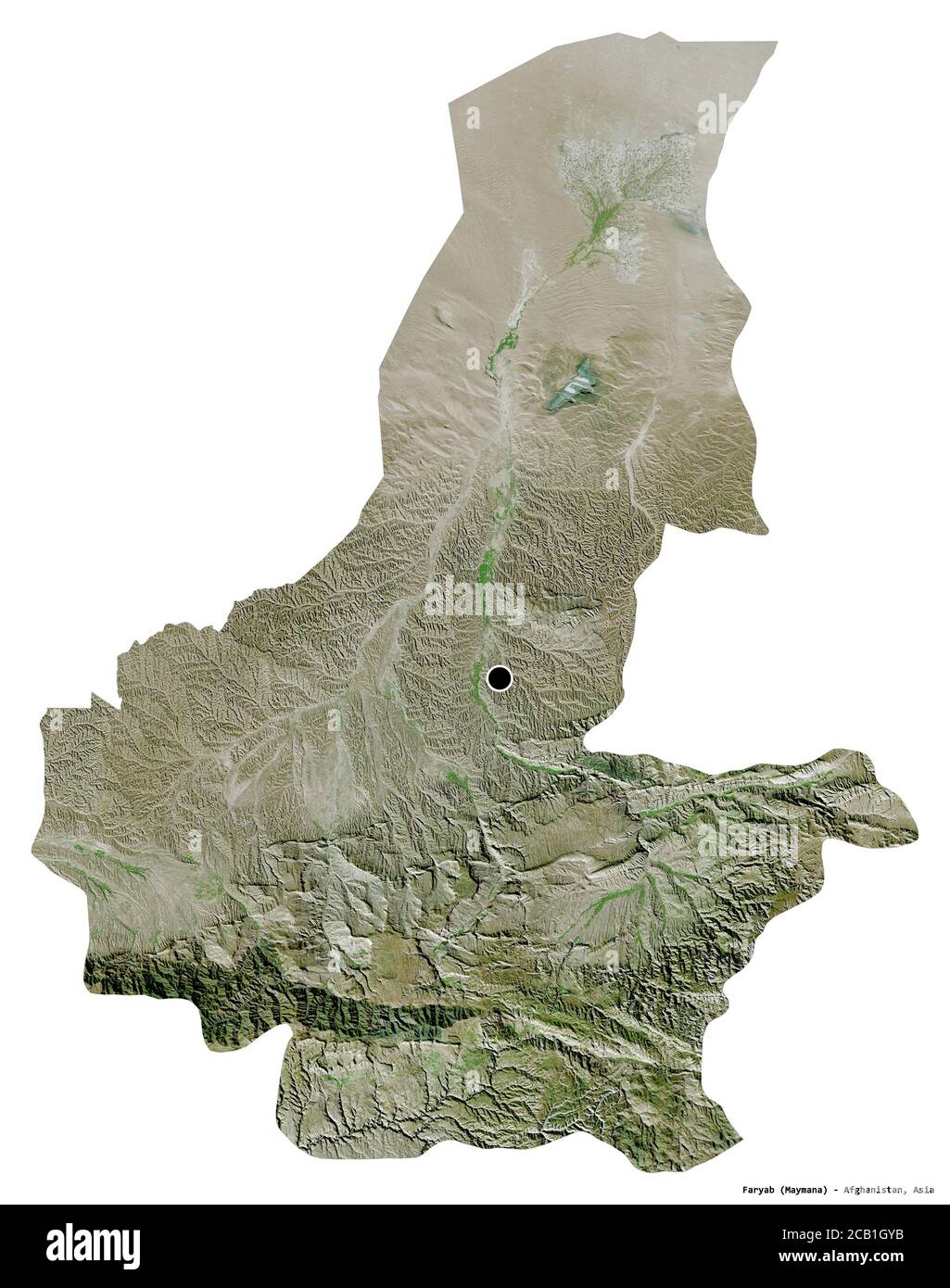 Forma di Faryab, provincia dell'Afghanistan, con la sua capitale isolata su sfondo bianco. Immagini satellitari. Rendering 3D Foto Stock