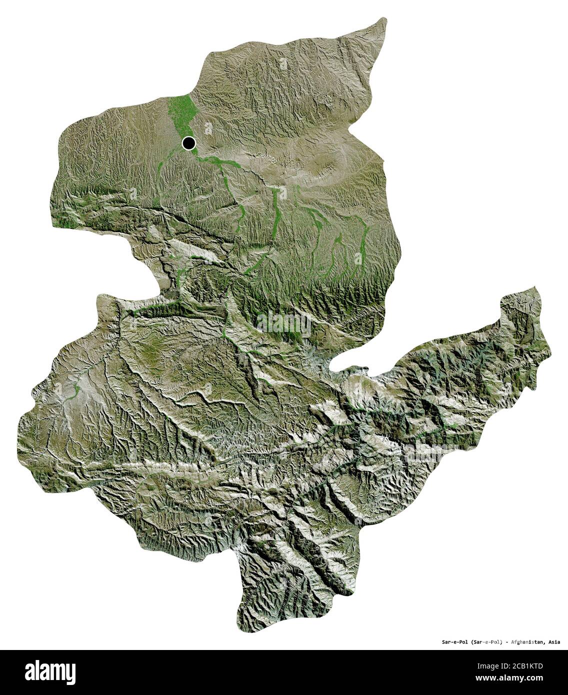 Forma di SAR-e-Pol, provincia dell'Afghanistan, con la sua capitale isolata su sfondo bianco. Immagini satellitari. Rendering 3D Foto Stock