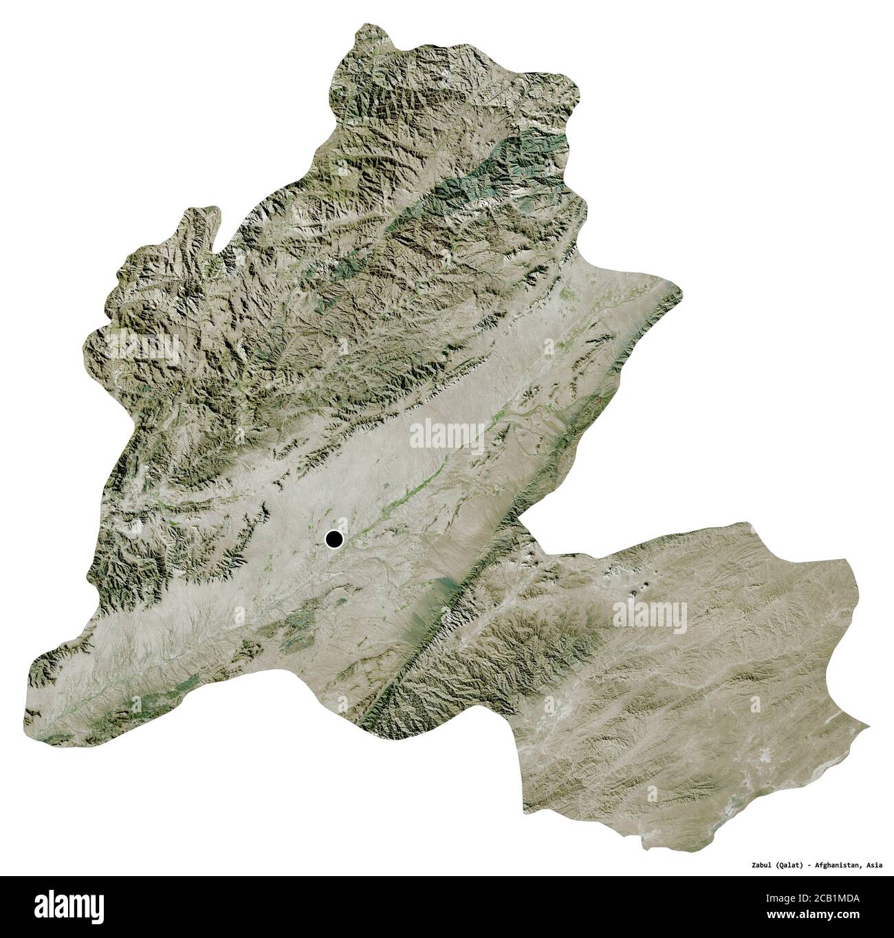 Forma di Zabul, provincia dell'Afghanistan, con la sua capitale isolata su sfondo bianco. Immagini satellitari. Rendering 3D Foto Stock