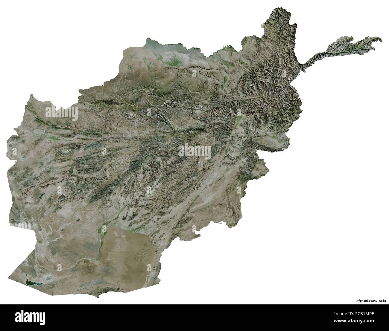 Forma dell'Afghanistan con la sua capitale isolata su sfondo bianco. Immagini satellitari. Rendering 3D Foto Stock