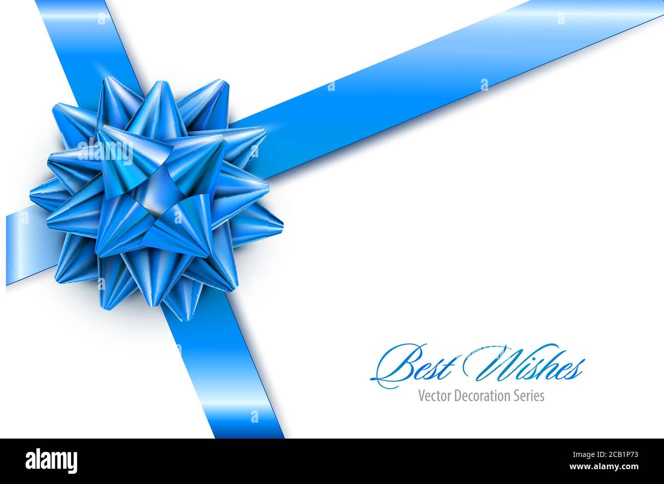 Vector Blue Bow realistico con nastri isolati su sfondo bianco Illustrazione Vettoriale