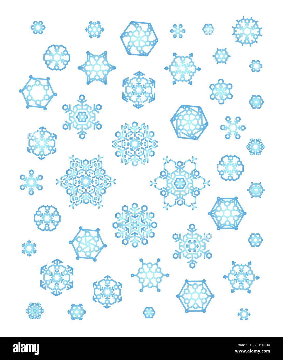 Insieme di simpatici disegni vettoriali geometrici di fiocchi di neve Illustrazione Vettoriale