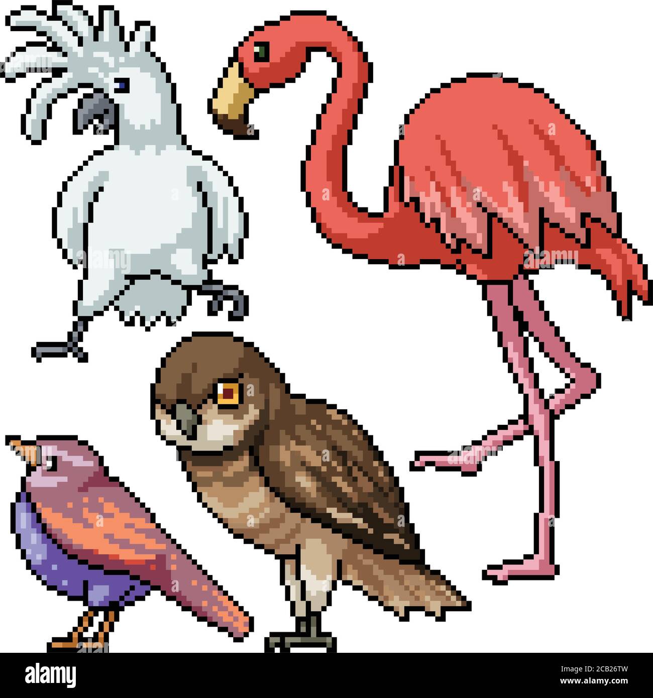 pixel art set isolato specie di uccelli selvatici Illustrazione Vettoriale