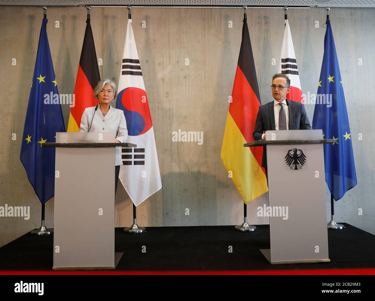 Berlino, Germania. 10 agosto 2020. Il ministro degli Esteri Heiko Maas e il suo omologo sudcoreano Kyung-wha Kang terrà una conferenza stampa congiunta. Credit: Markus Schreiber/AP POOL/dpa/Alamy Live News Foto Stock