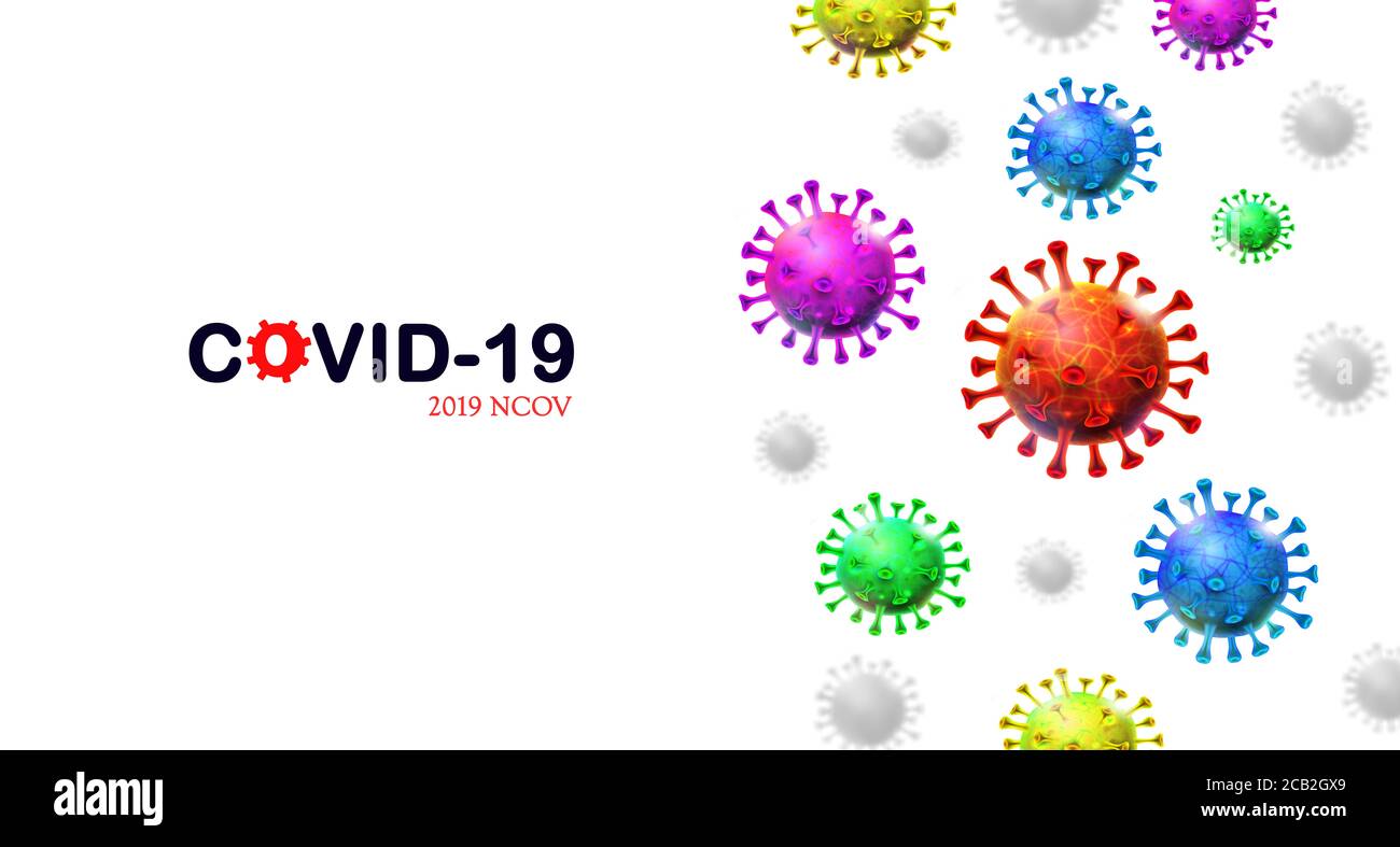 COVID-19 ,Abstract, coronavirus desearse 2019 con le parole Covid-19, nCOV-2019 multicolore con sfondo bianco visualizzazione 3D, 3d covid 19 Foto Stock