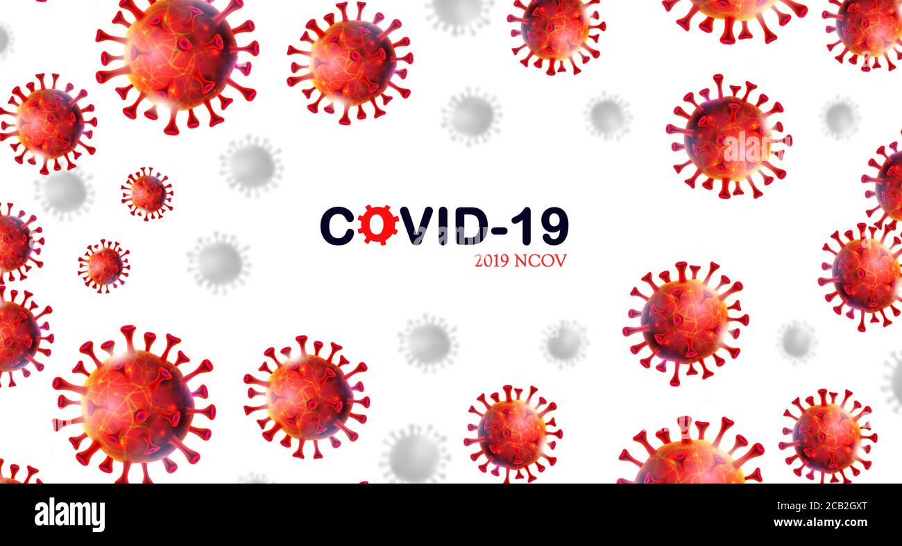 COVID-19, ,Abstract coronavirus desearse 2019 con le parole Covid-19, nCOV-2019 colore rosso con sfondo bianco visualizzazione 3D, illustrazione 3d Foto Stock