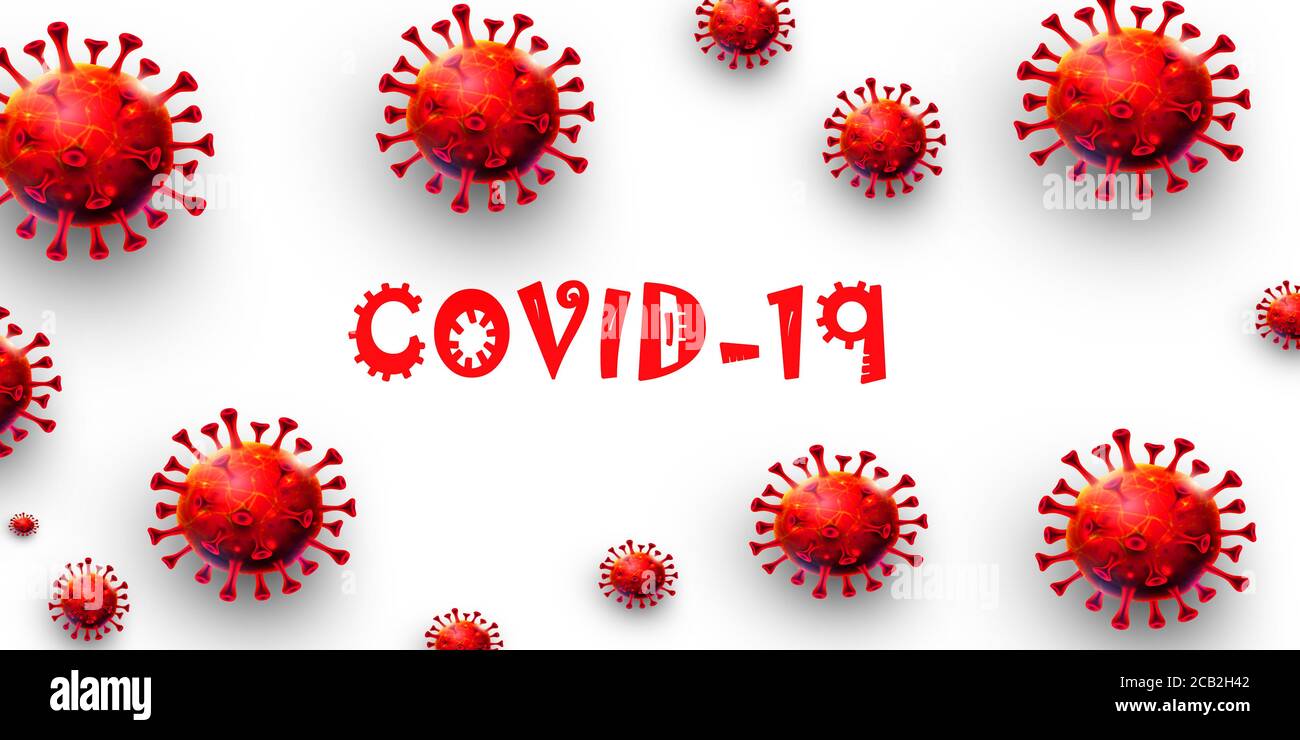 Nuovo COVID-19, Abstract coronavirus disearse 2019 con le parole Covid-19, nCOV-2019 colore rosso con sfondo bianco visualizzazione 3D, illustrazione 3d Foto Stock
