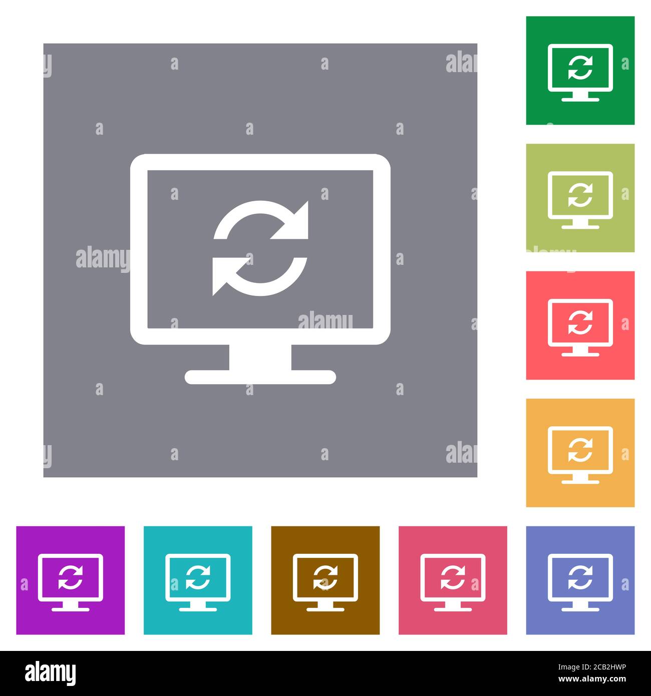 Aggiorna le icone piatte dello schermo su sfondi quadrati di colore semplice Illustrazione Vettoriale