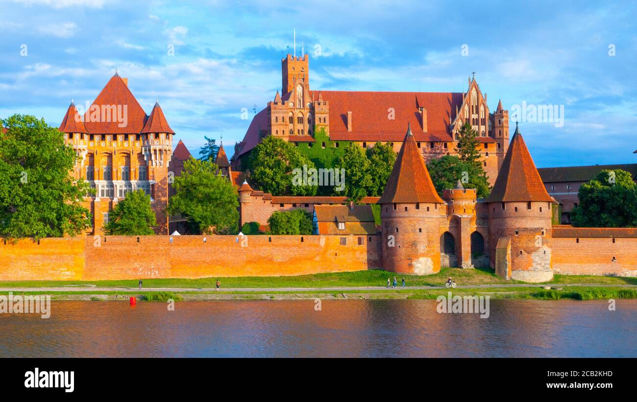 Vista panoramica del Castello Teutonico a Malbork, Polonia. Foto Stock