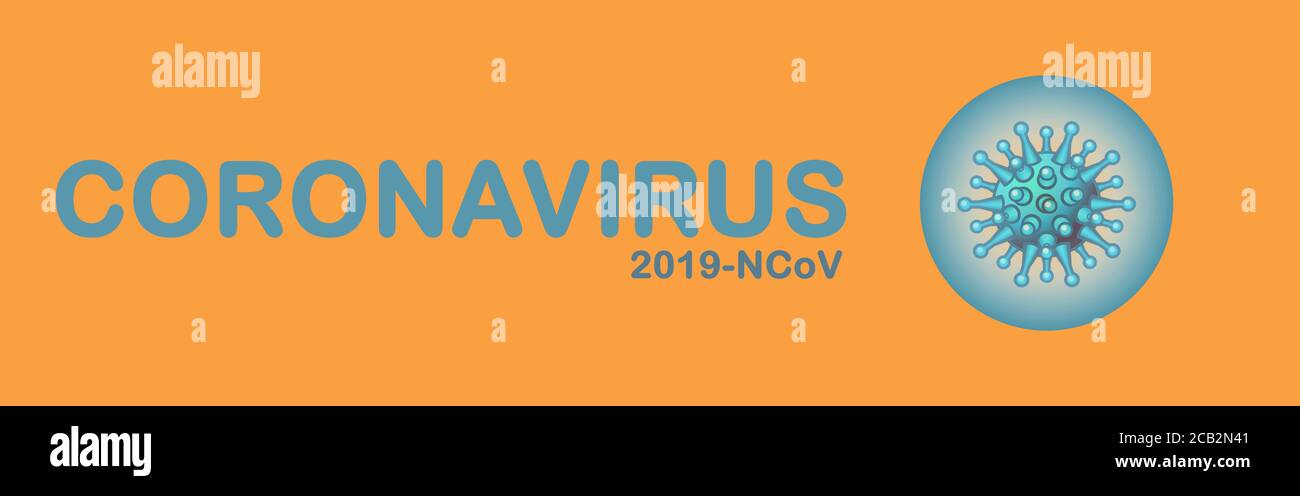 COVID-19 virus coronavirus banner icona con testo : coronavirus 2019-nCoV su sfondo arancione, biologia e concetto di virologia Foto Stock