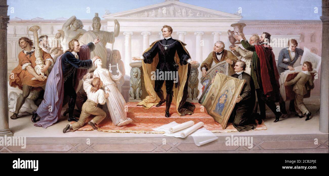 Kaulbach Wilhelm von - Re Ludwid i circondato da artisti E studiosi - Scuola tedesca - 19 e 20 Secolo Foto Stock