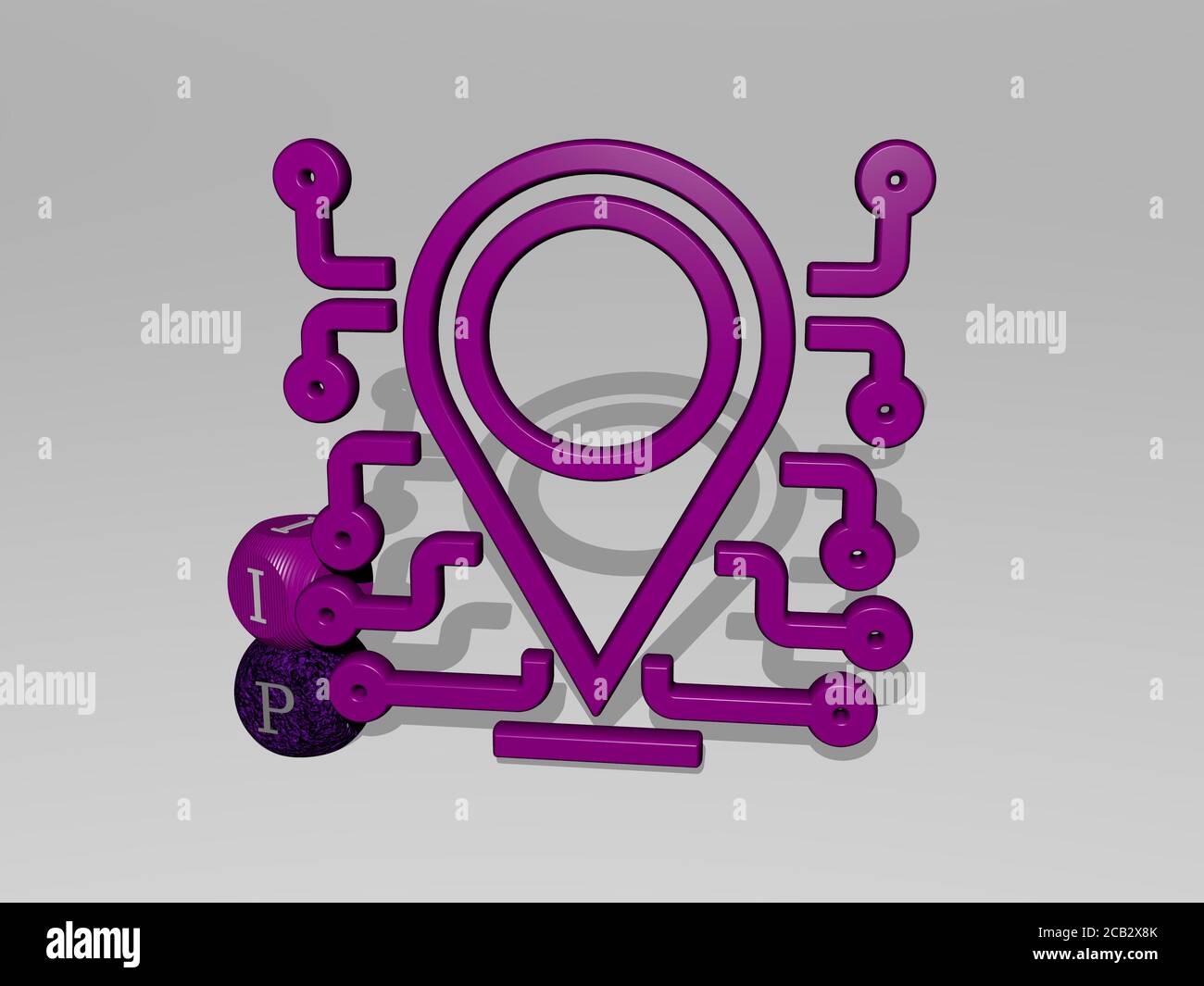 Icona ip 3D e testo con lettere di dadi. Illustrazione 3D. Business e digitale Foto Stock