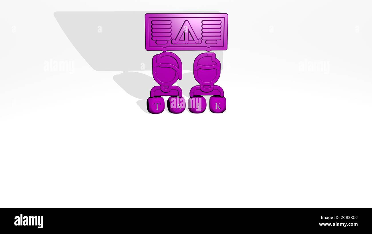 PARLARE l'icona 3D su lettere cubiche. Illustrazione 3D. Business e chat Foto Stock