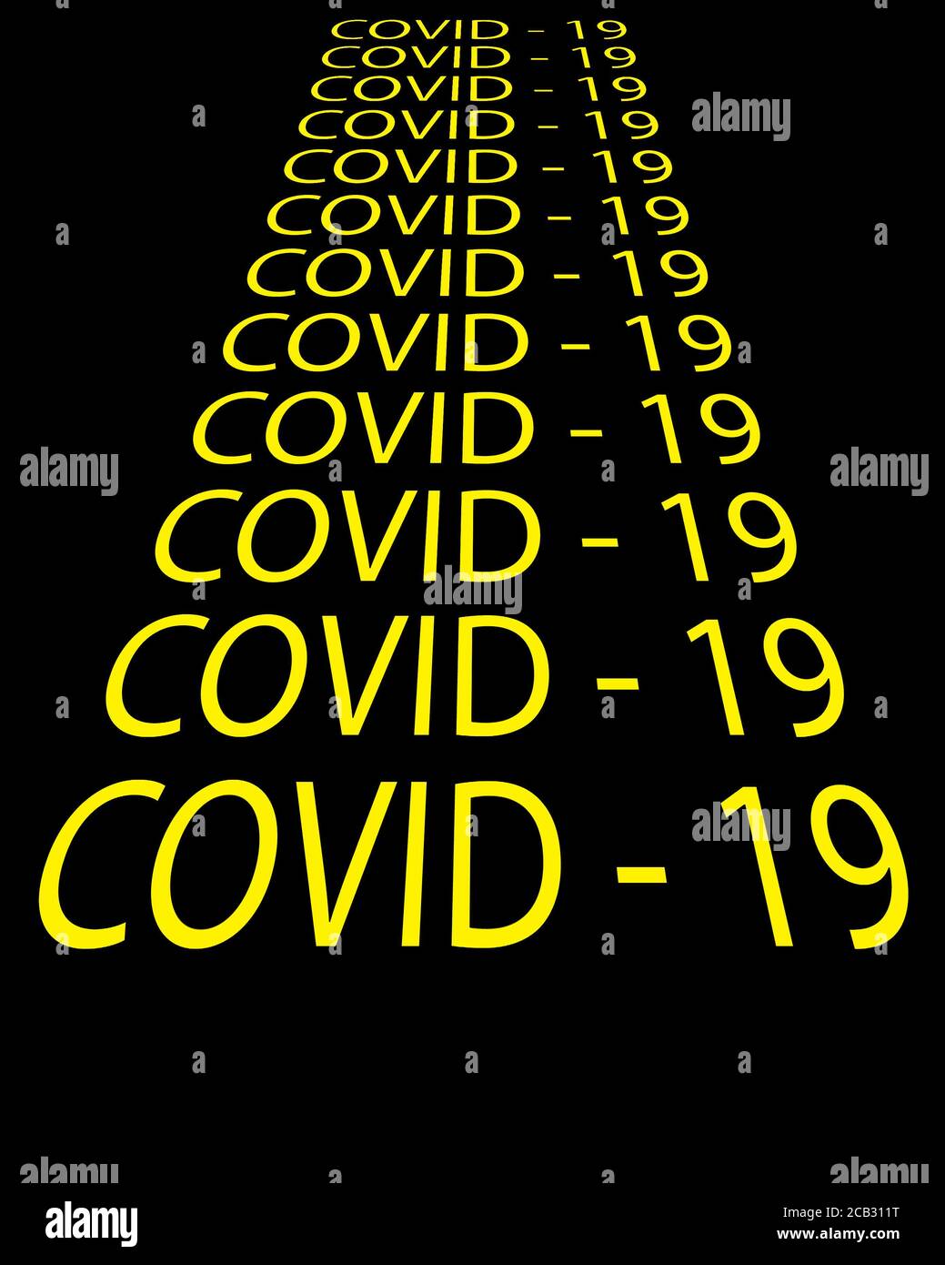 COVID-19 testo giallo su sfondo nero, in stile star wars Foto Stock