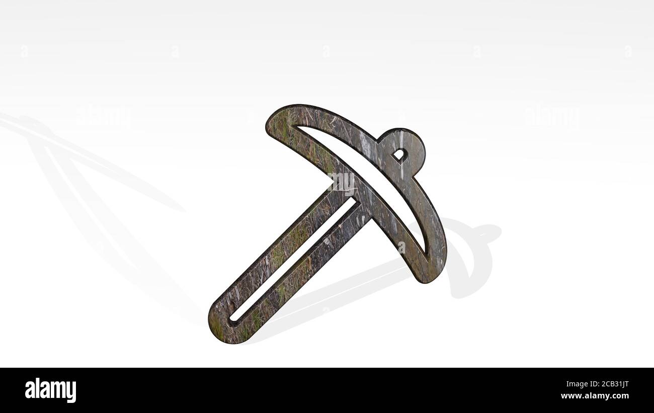 Strumenti Pickaxe icona 3D in piedi sul pavimento. Illustrazione 3D. Sfondo e attrezzatura Foto Stock