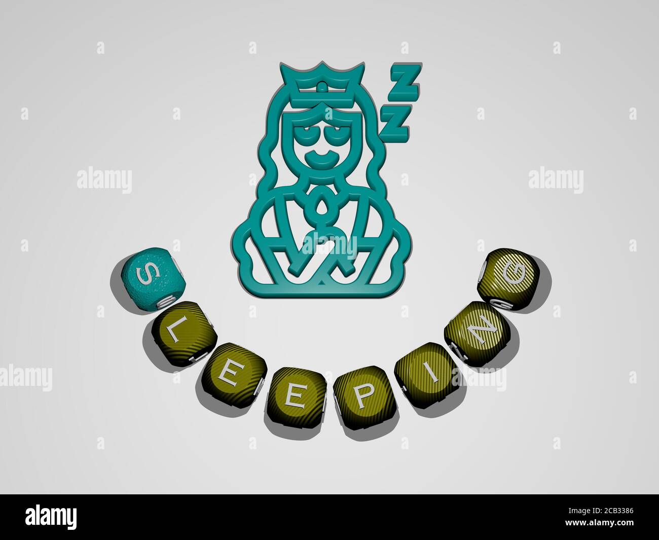 Testo IN MODALITÀ SLEEPING intorno all'icona 3D. Illustrazione 3D. Letto e carino Foto Stock