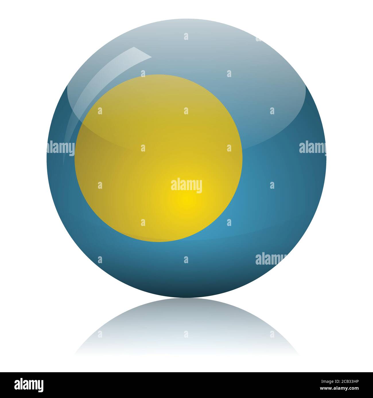 Pallina di vetro Palauan flag sulla superficie dello specchio luminoso illustrazione vettoriale Illustrazione Vettoriale