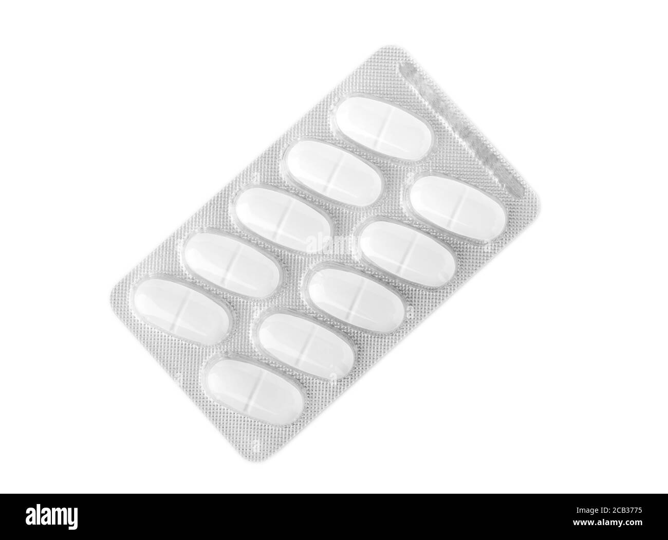 Confezione di pillole isolata su bianco. Blister per pillola Foto Stock