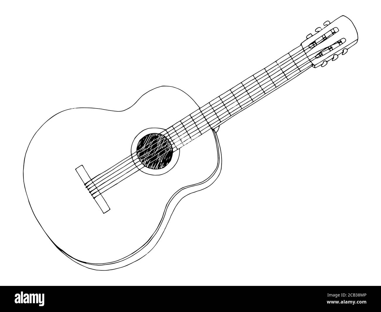 Chitarra grafica nero bianco isolato illustrazione dello schizzo vettore Illustrazione Vettoriale