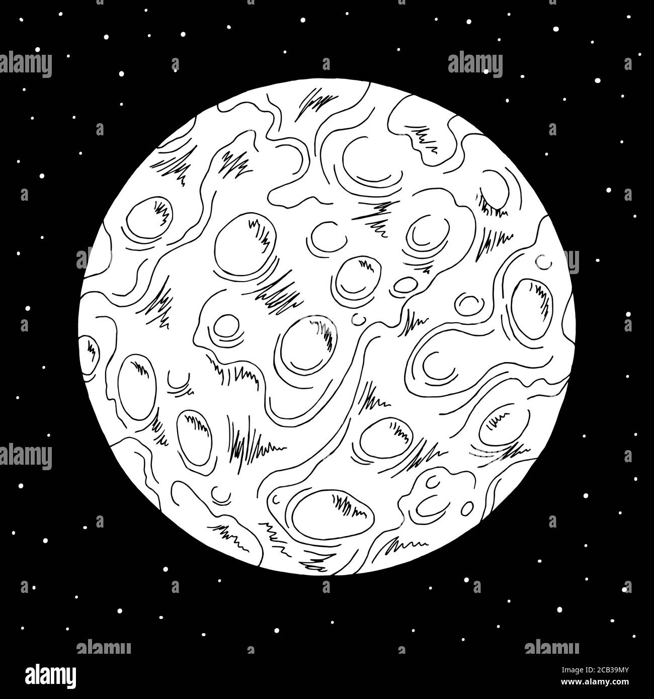 Planet nello spazio esterno grafico bianco nero illustrazione vettore di schizzo Illustrazione Vettoriale