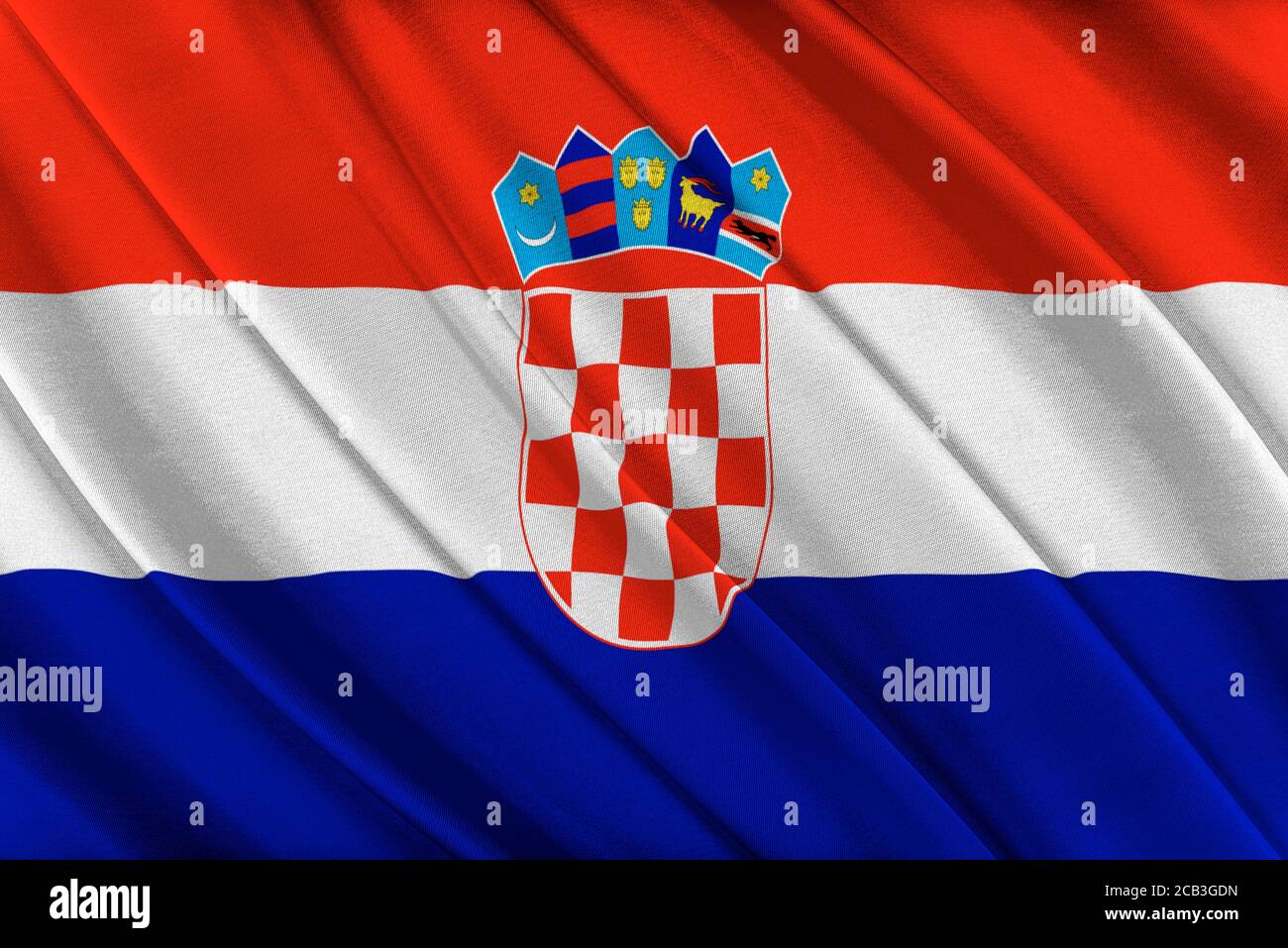 Bandiera colorata della Croazia che sventola nel vento. Foto Stock