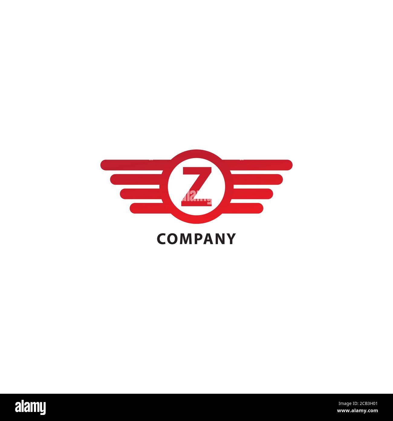 Lettera Z modello iniziale di progettazione del logo Abjad. Ali arrotondate, forma a ellisse e logo Alfabeto. Isolato su sfondo bianco. Tema colore rosso. Illustrazione Vettoriale