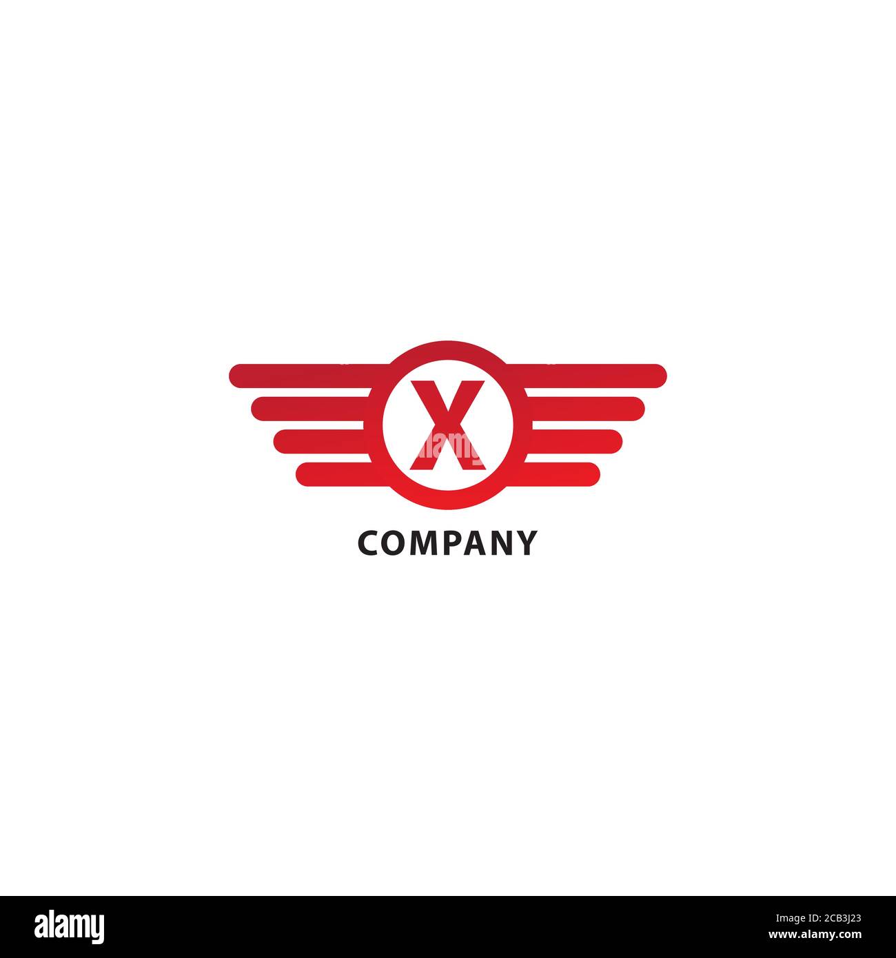 Lettera X modello iniziale di progettazione del logo Abjad. Isolato su sfondo bianco. Ali arrotondate, forma a ellisse e logo Alfabeto. Tema colore rosso. Illustrazione Vettoriale