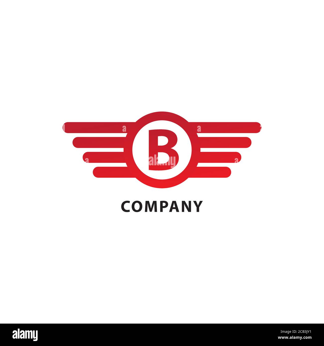 Lettera B modello iniziale di progettazione del logo Abjad. Isolato su sfondo bianco. Ali arrotondate, forma a ellisse e logo Alfabeto. Tema colore rosso Illustrazione Vettoriale
