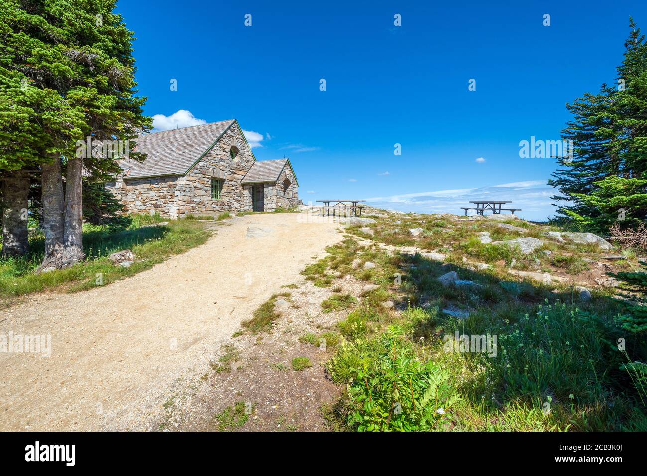 La storica Vista House in cima o in cima al Mt Spokane state Park a Spokane, Washington Foto Stock
