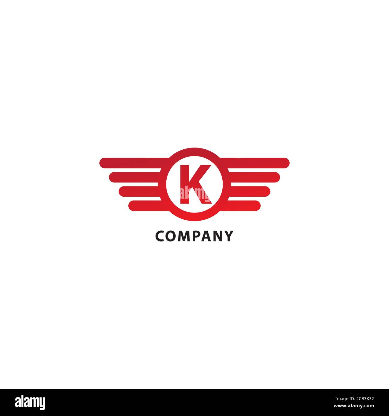 Lettera K modello iniziale di progettazione del logo Abjad. Isolato su sfondo bianco. Ali arrotondate, forma a ellisse e logo Alfabeto. Tema colore rosso. Illustrazione Vettoriale