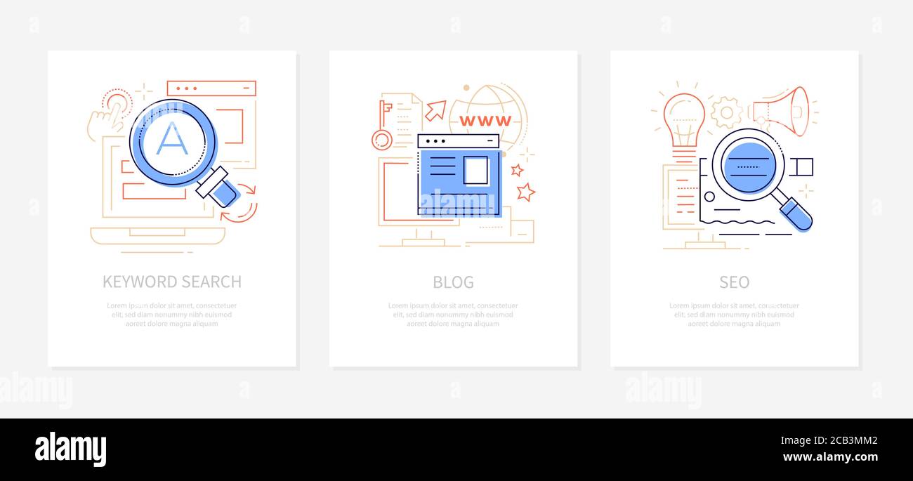 Gestione dei contenuti - set di banner stile design di linea Illustrazione Vettoriale