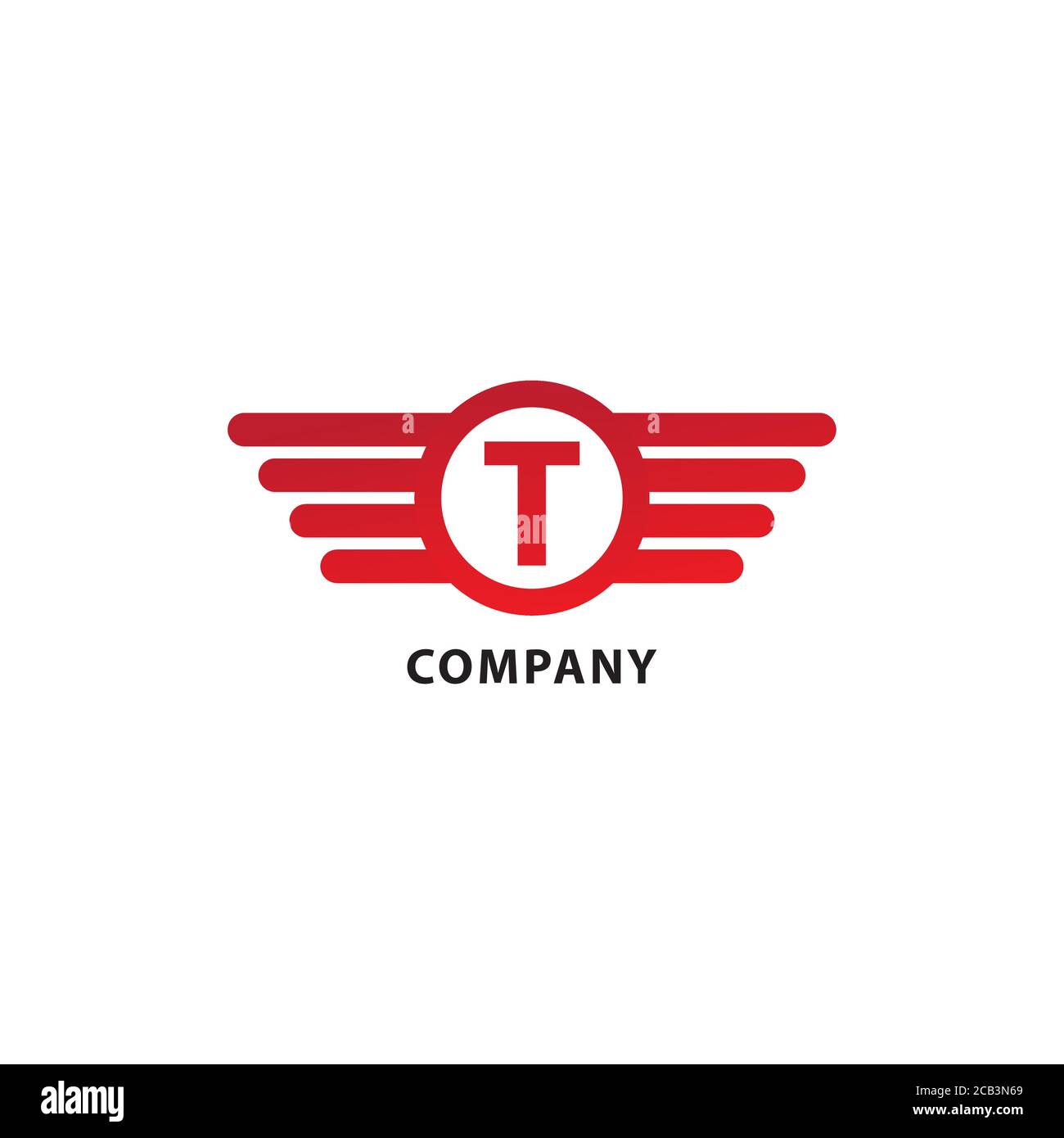 Lettera T modello iniziale di progettazione del logo Abjad. Ali arrotondate, forma a ellisse e logo Alfabeto. Isolato su sfondo bianco. Tema colore rosso. Illustrazione Vettoriale
