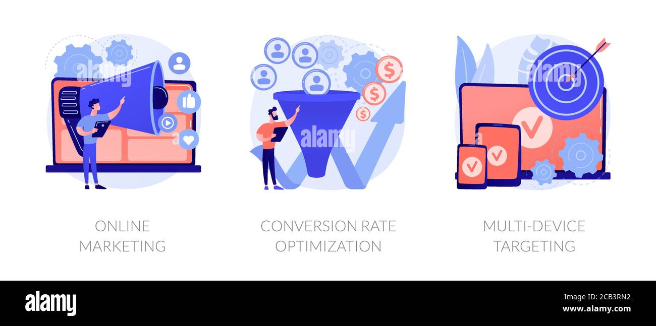 Metafore di concetto vettoriali di marketing digitale. Illustrazione Vettoriale